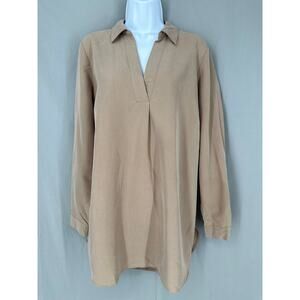 J Jill Top Womens Medium Beige Tunic Flowy Cozy Minimalist Lagenlook Tencel